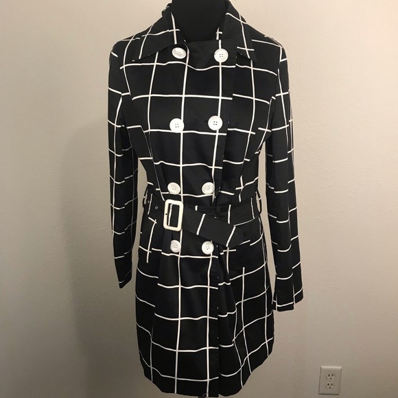 MaxMara Jackets & Blazers - MaxMara Black White Checkered Trench Coat Size L